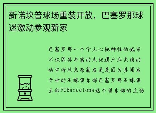 新诺坎普球场重装开放，巴塞罗那球迷激动参观新家